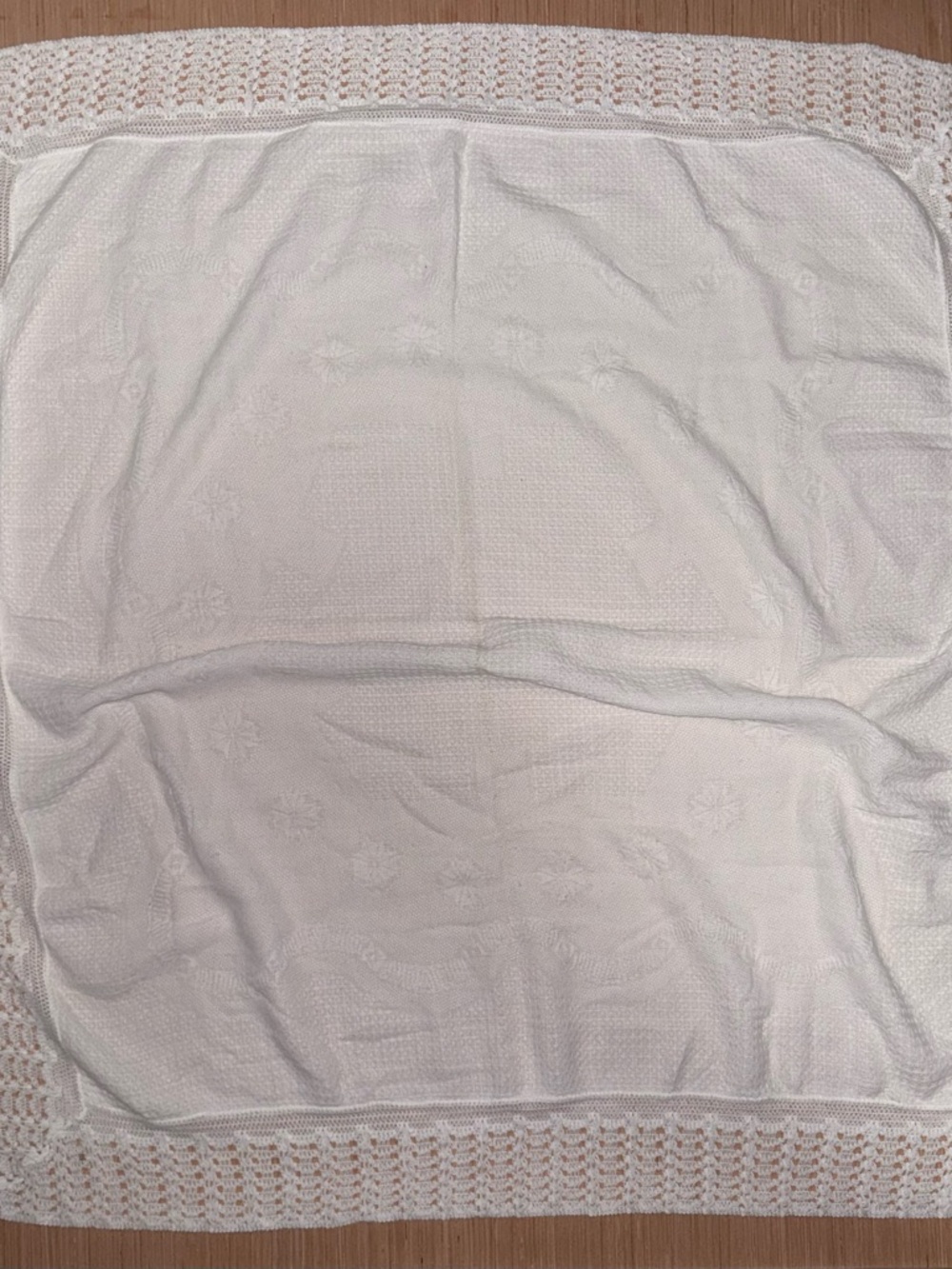Cream Crochet-Edge Baby Blanket